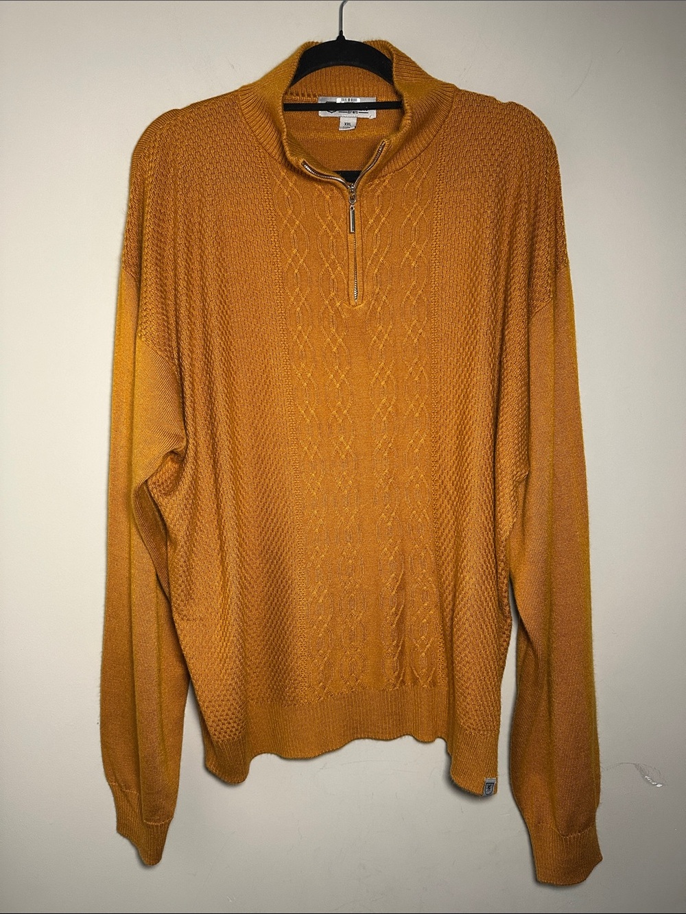 Stacy Adams Men's Mustard orangle quarter-zip Cable Knit Sweater